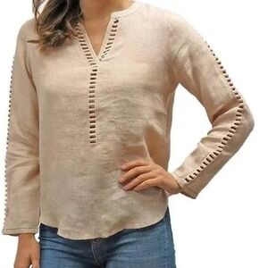 Karyn Seo Linen Handmade Top Womens XL Peach Resort Coastal Boho Hippie NWOT